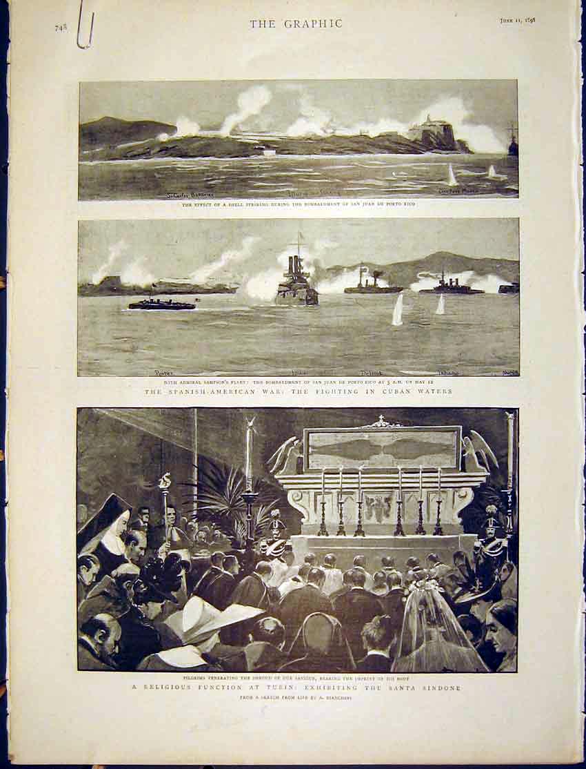 Original Old Antique Print Spanish American-War Cuba Bianchini Turin Wade Army