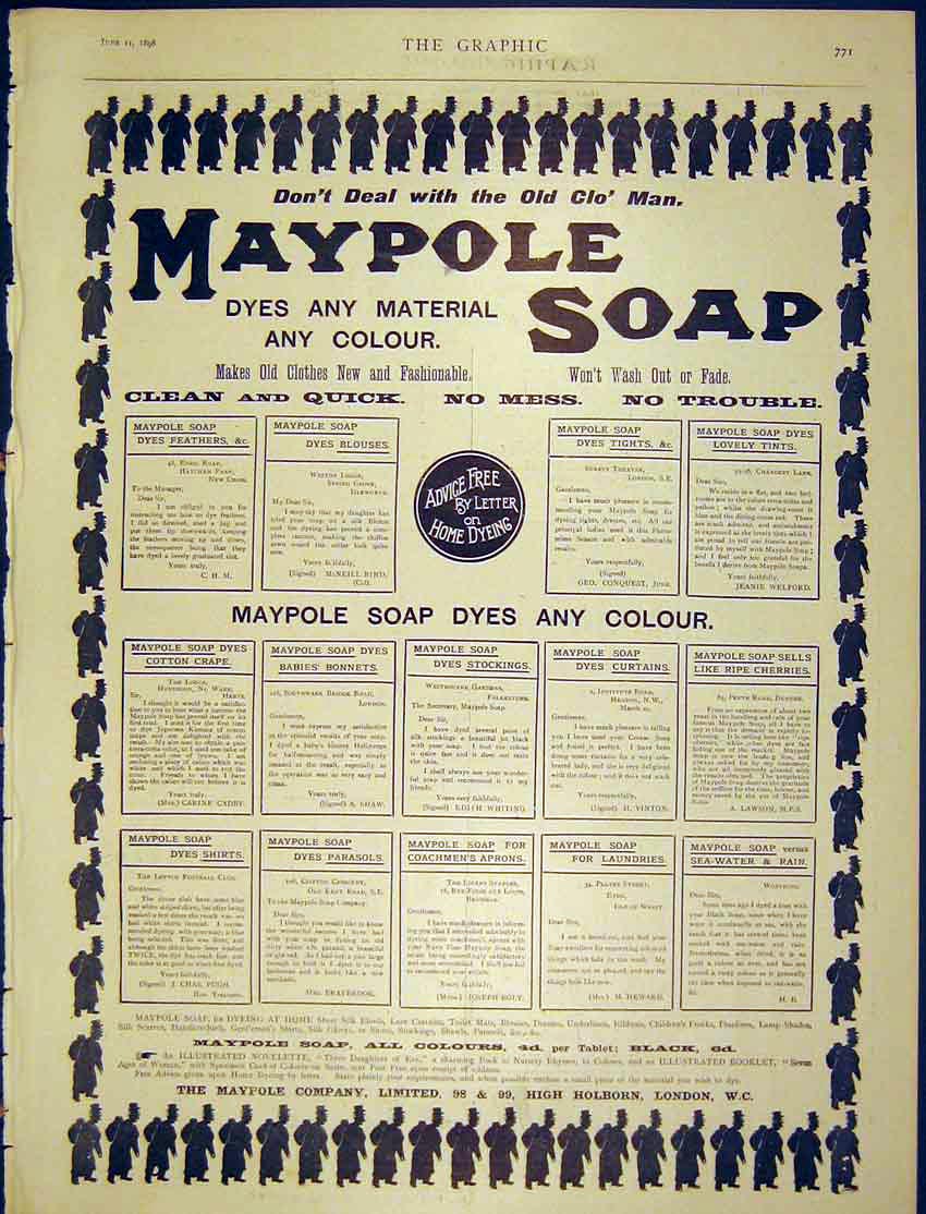 Original Old Antique Print Advert Maypole Soap Dyes Colours Advertisement 1898