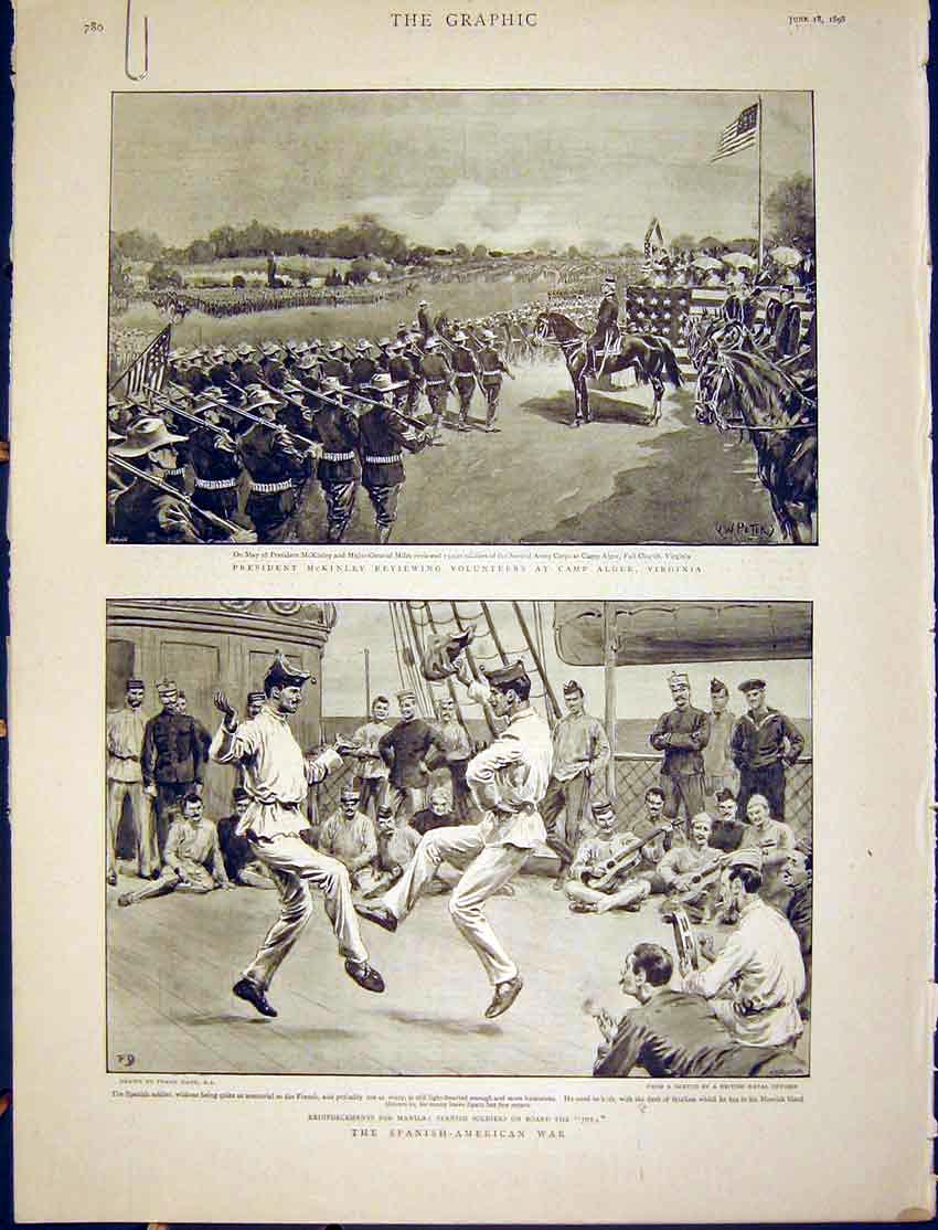 Old Antique Print Spanish-American War Mckinley Virginia Troops Ship 1898 19th