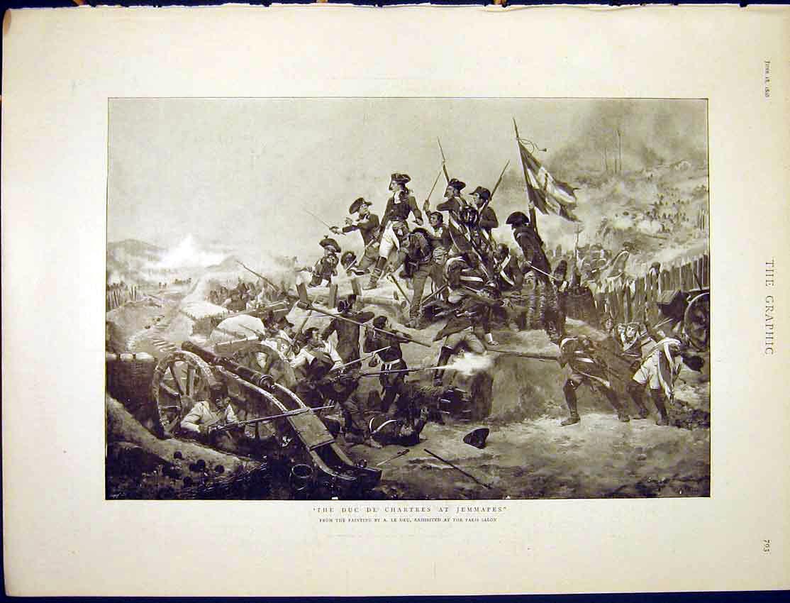Original Old Antique Print Duc De Chartres Jemmapes Dru Army Troops War 1898