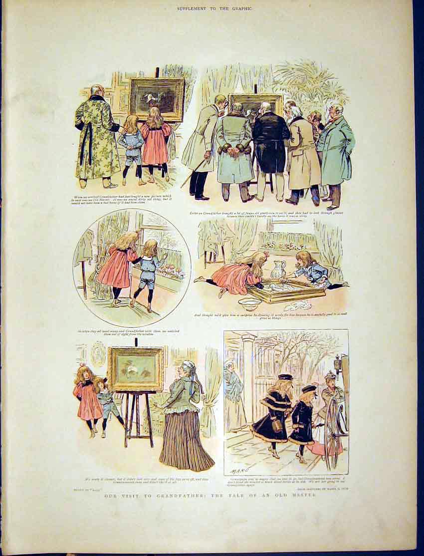 Original Old Antique Print Grandfather Tale Master Sketches Mars 1898 Victorian