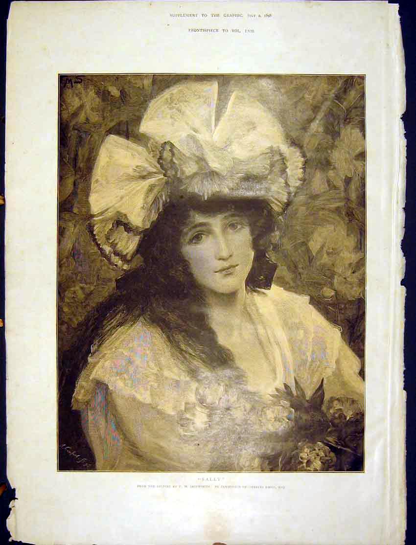 Original Old Antique Print Sally Portrait Lady Girl Skipworth Fine Art 1898 19th