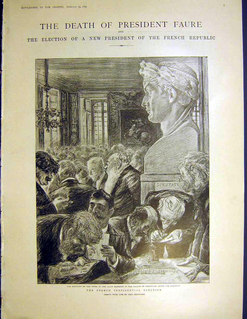 Original Old Antique Print President Faure French Republic Election Loubet 1899
