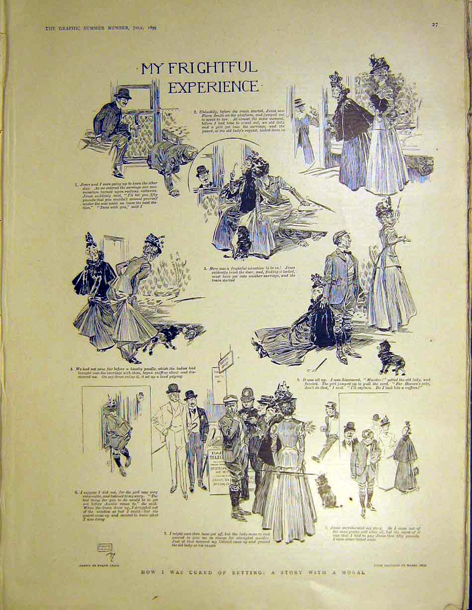 Old Antique Print Moral Story Sketches Betting Gambling Train Craig 1899 19th