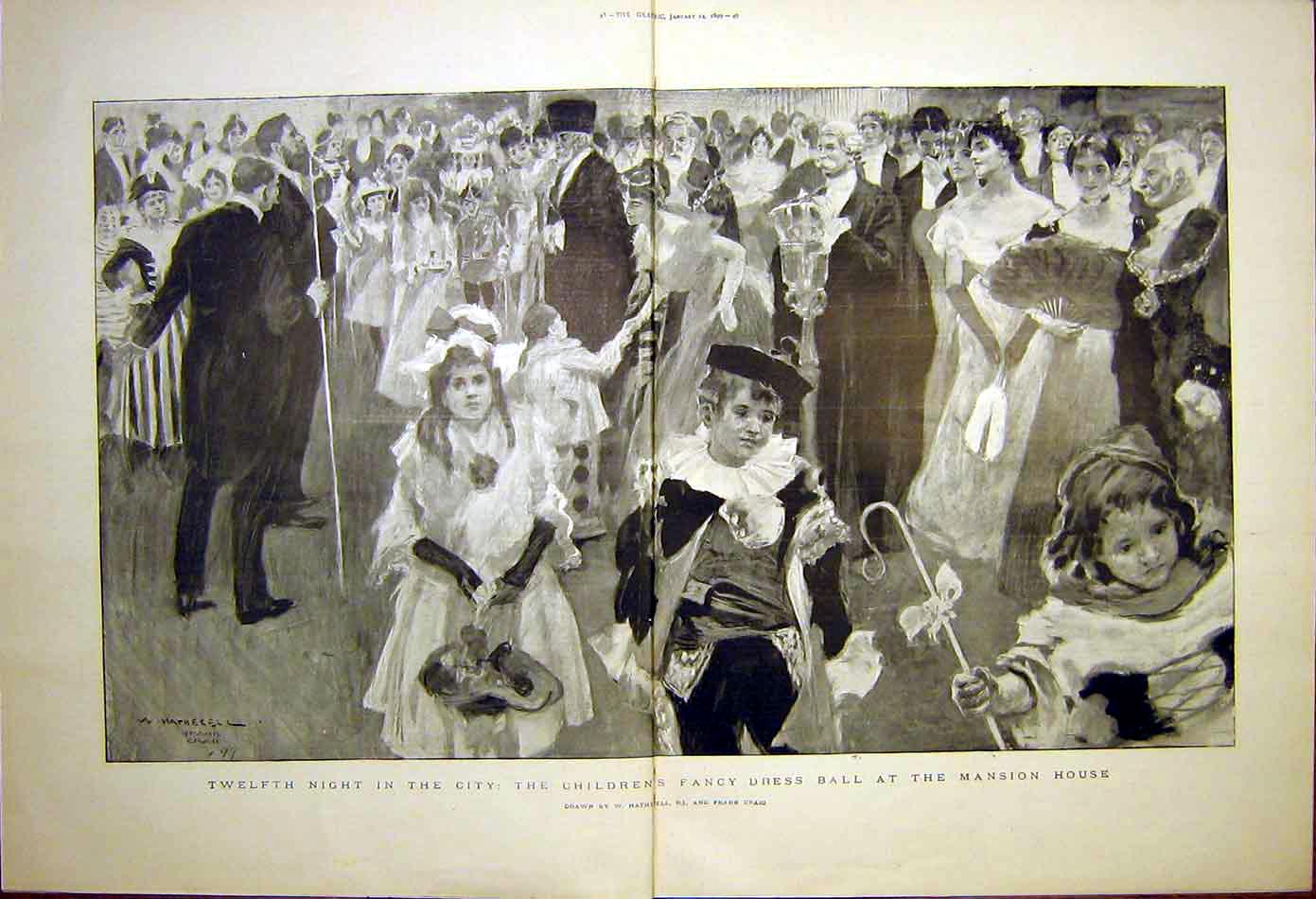Original Old Antique Print Children Fancy Dress Ball Mansion House 1899 19th
