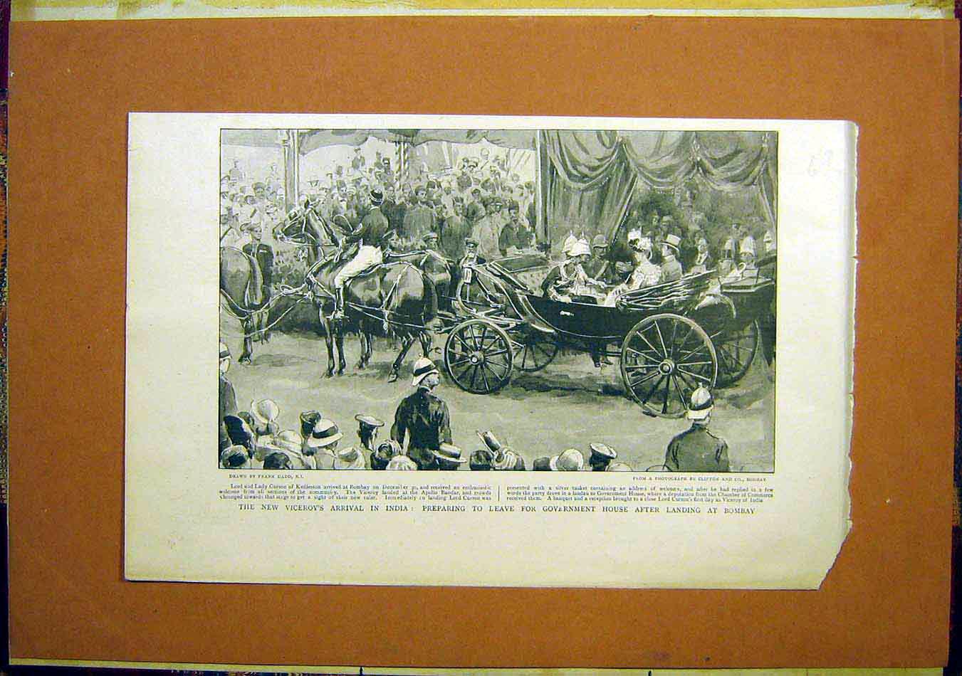 Original Old Antique Print India Viceroy Government House Bombay Dadd 1899 19th