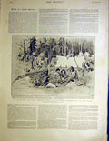 Original Old Antique Print Klondyke Basket Making Indian Encampment Yukon 1899
