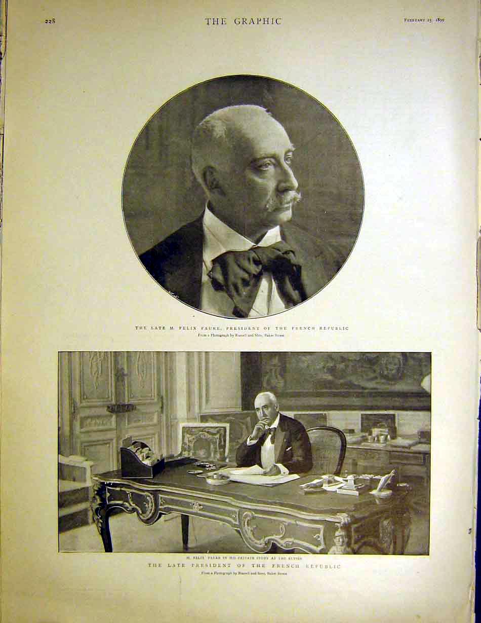 Original Old Antique Print Faure President French Republic Elysee Portrait 1899
