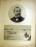 Old Antique Print Portrait Loubet French President Oxford Boat Versailles