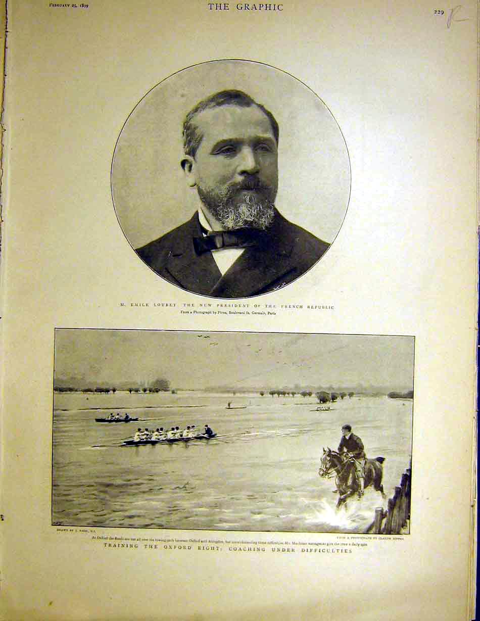 Old Antique Print Portrait Loubet French President Oxford Boat Versailles