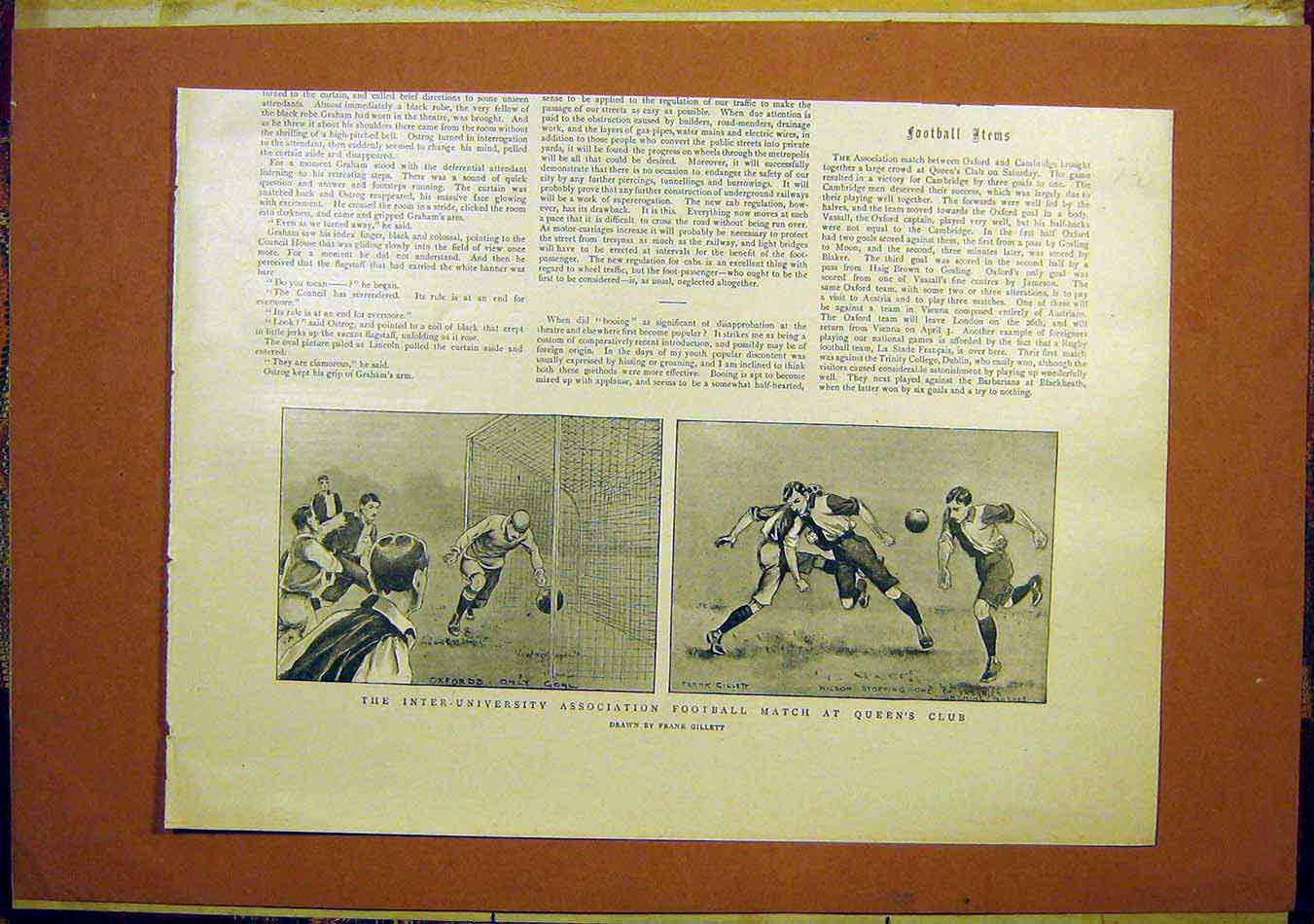Original Old Antique Print University Football Match Queen'S Club Gillet 1899