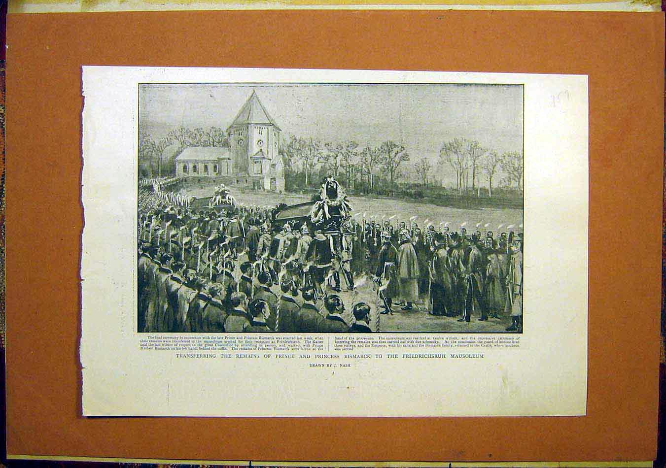 Original Old Antique Print Remains Prince Princess Bismarck Mausoleum 1899 19th