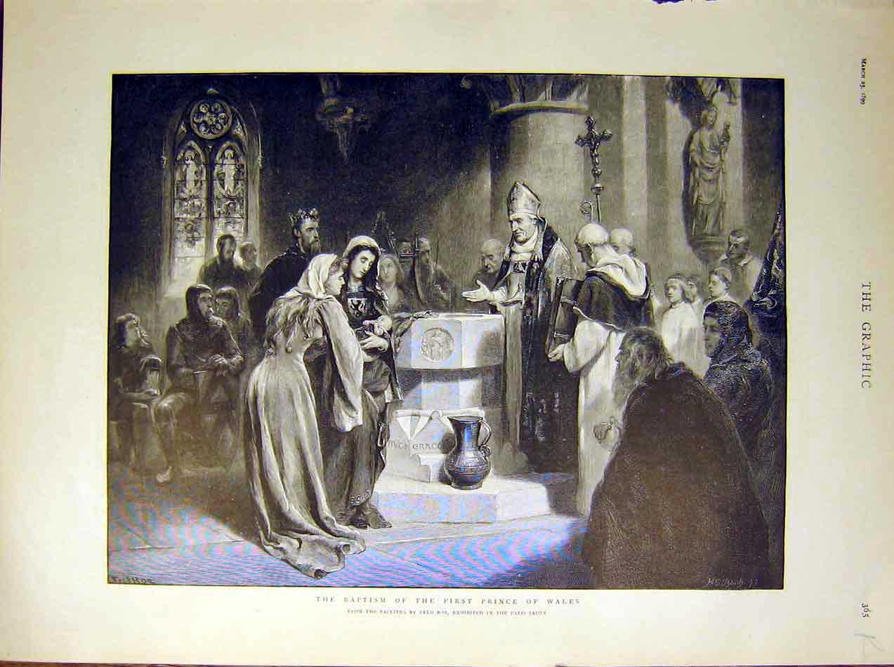 Old Antique Print Prince Wales Baptism Roe Cimiez Queen France Mars 1899 19th