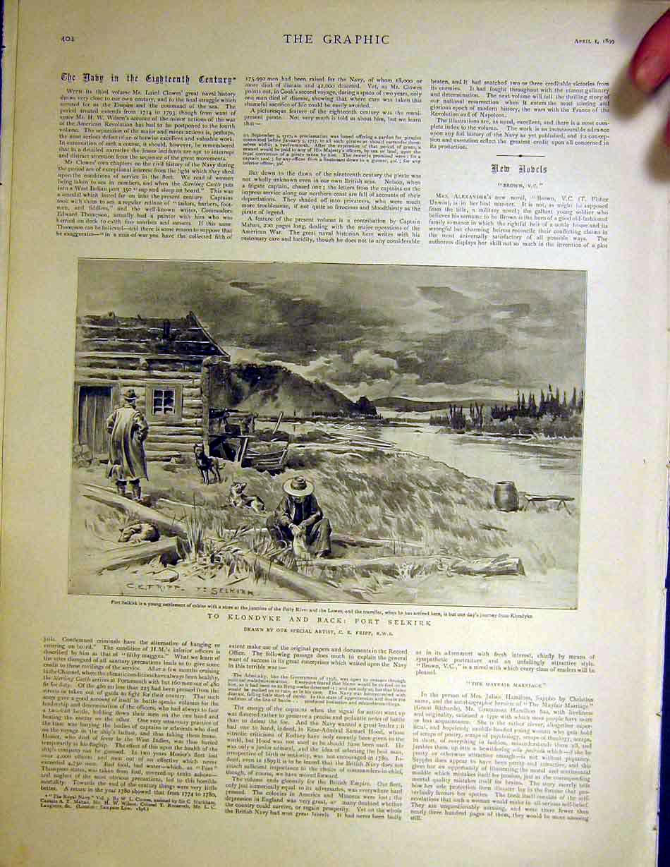 Original Old Antique Print Klondyke Fort Selkirk Fripp Polly River Lewes 1899
