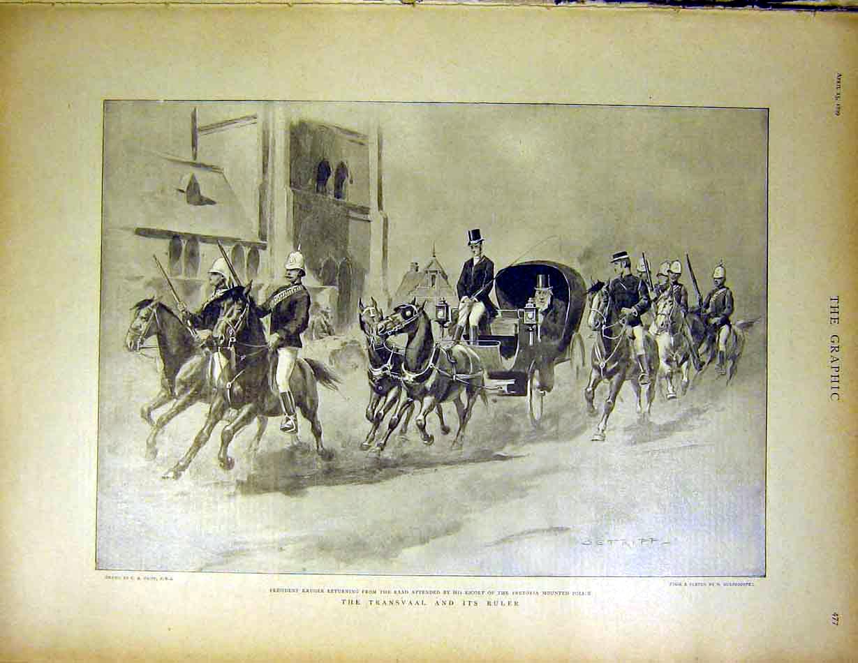 Original Old Antique Print Transvaal Kruger Boer War Africa Pretoria Police 1899