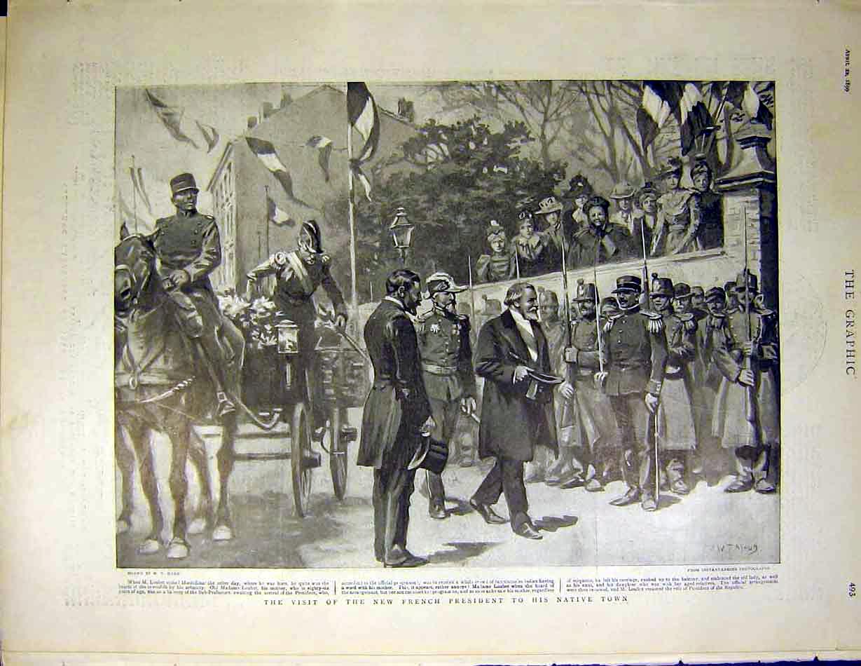Original Old Antique Print French President Loubet Montelimar Maud 1899 19th