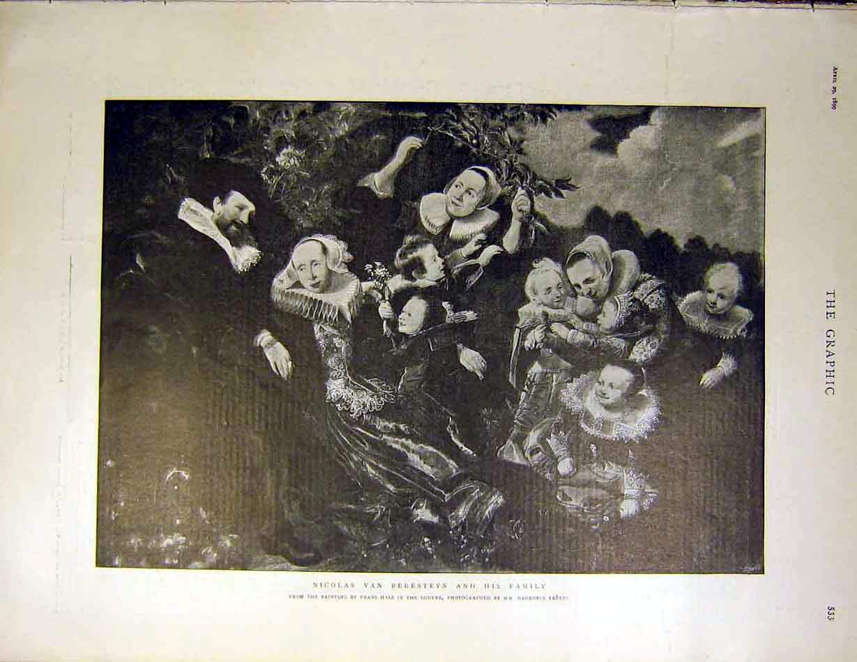 Original Old Antique Print Beresteyn Family Portrait Hals Louvre 1899 Victorian