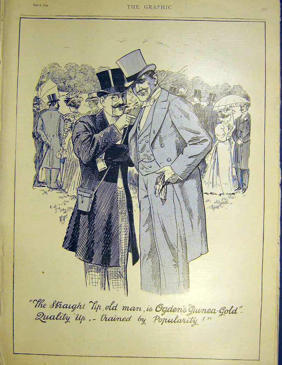 Original Old Antique Print Ogden'S Guinea GAdvert Races Cigarettes 1899 19th