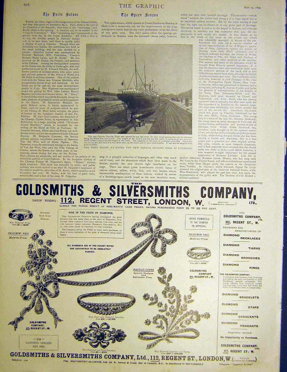 Old Antique Print Ship New Canada Graving Dock Liverpool White Star 1899 19th