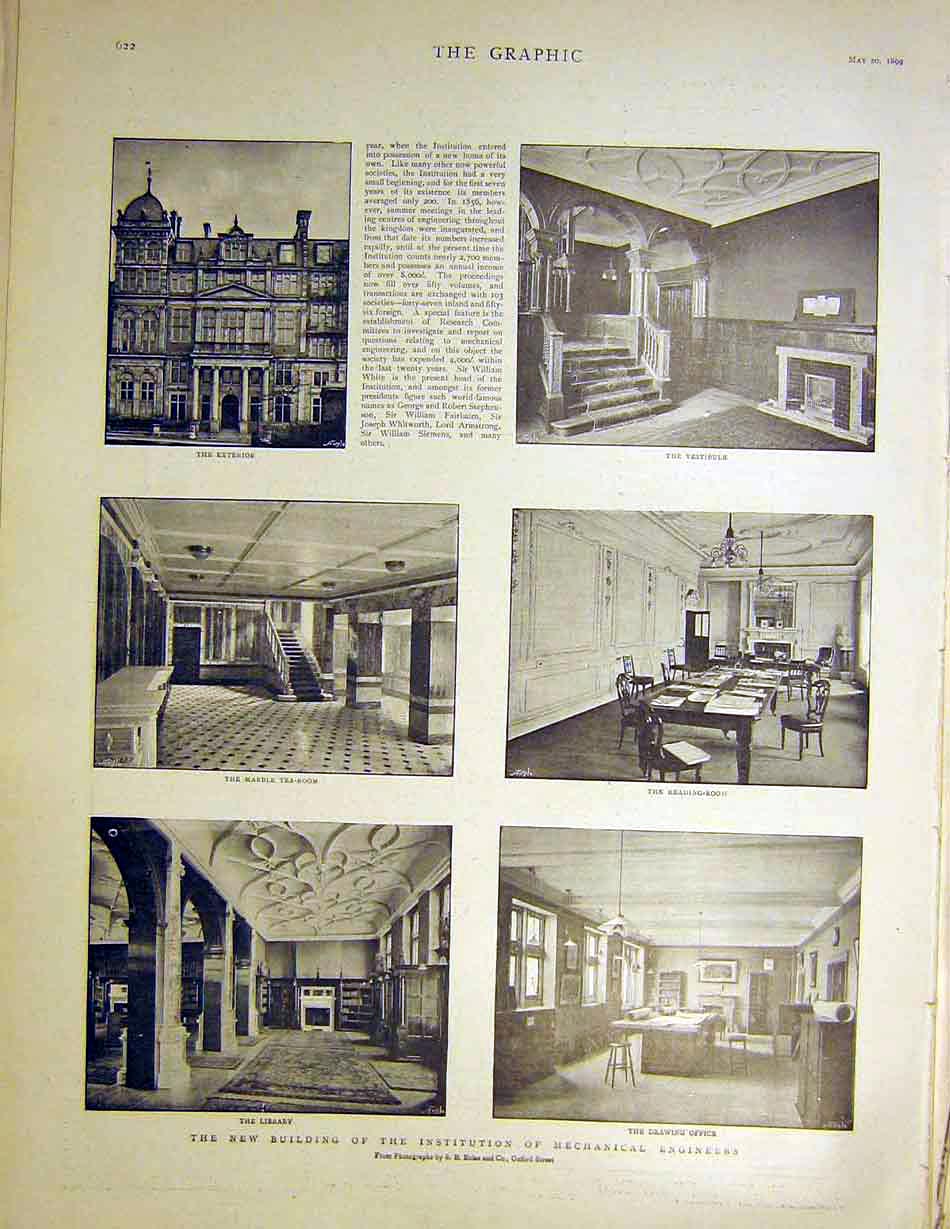 Original Old Antique Print Institution Mechanical Engineers Building 1899 19th
