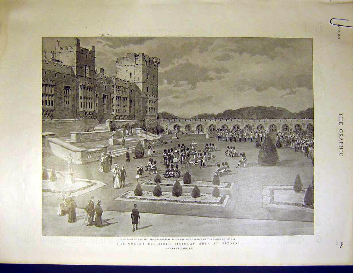 Original Old Antique Print Queen Eightieth Birthday Windsor Royal Chapel 1899