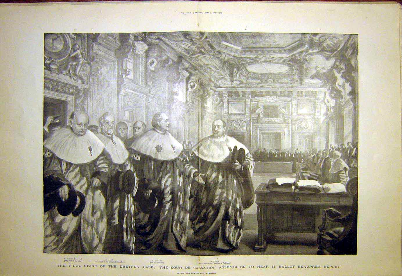 Original Old Antique Print Dreyfus Trial Beaupre Renouard Sloan Jockey Charlton