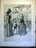 Original Old Antique Print Wrong Address Browne Lady Letter Fine Art 1900 20th