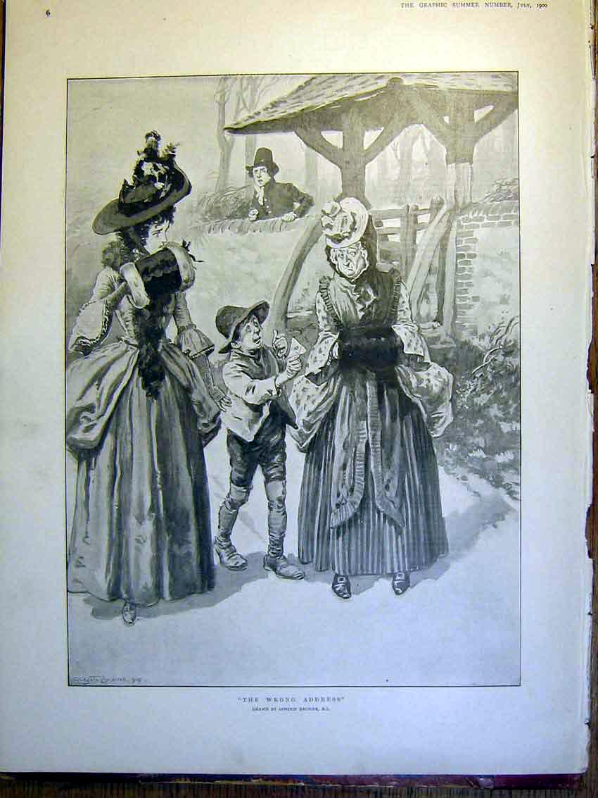 Original Old Antique Print Wrong Address Browne Lady Letter Fine Art 1900 20th