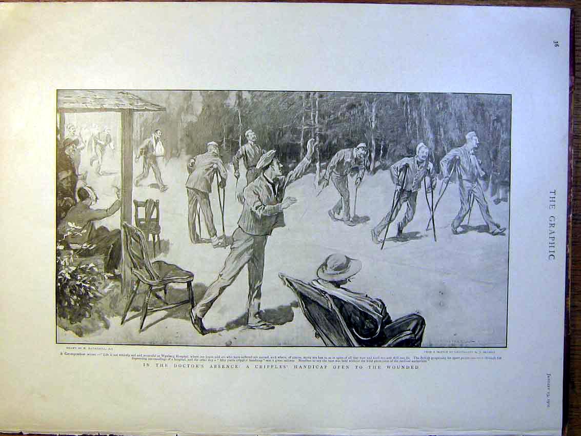 Original Old Antique Print Cripple Handicap Sport Wynberg Hospital Africa 1900