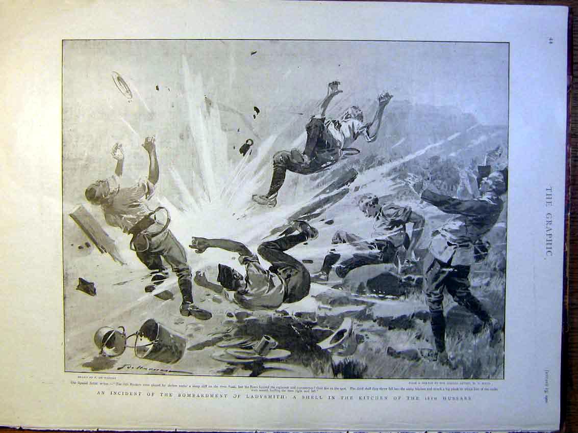 Old Antique Print Ladysmith Shell Kitchen Hussars De Haenen Boer War 1900 20th