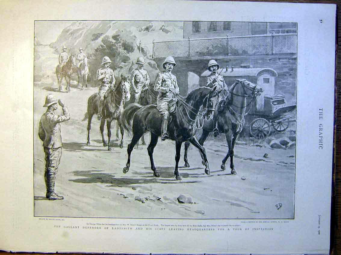 Original Old Antique Print Ladysmith White Dadd Riley Boer War Africa 1900 20th