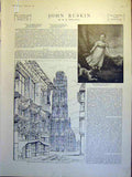 Old Antique Print Cathedral Spire Rouen Ruskin Bust Oxford Dressler 1900 20th