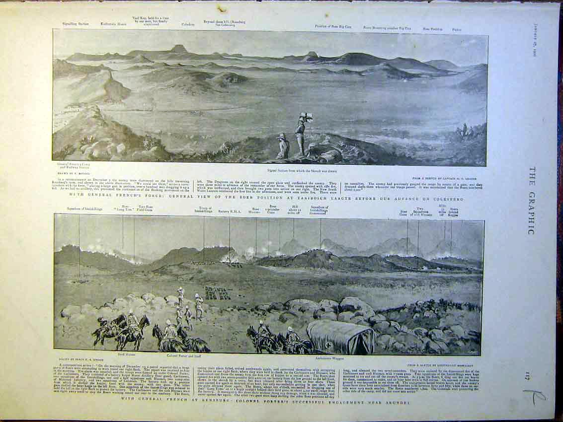 Old Antique Print General French Map British Boer War Africa Porter 1900 20th