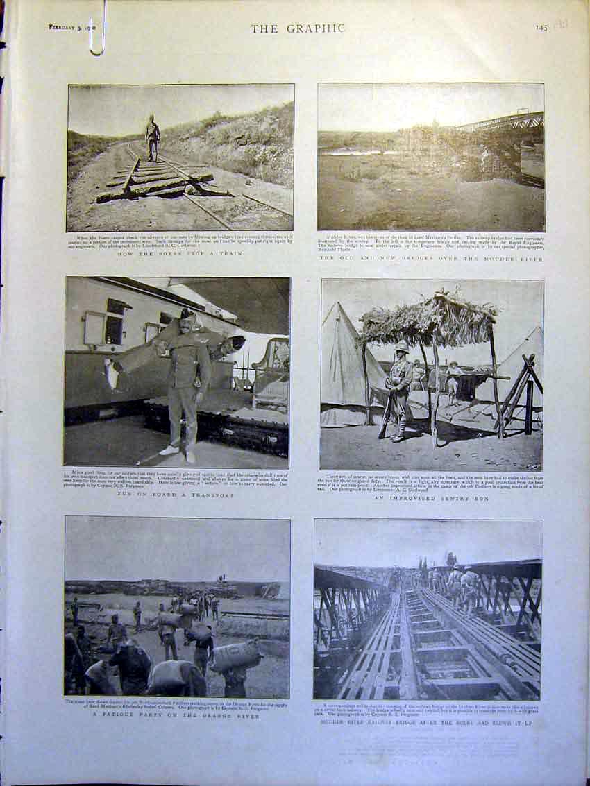 Old Antique Print Boer War Africa Train Modder River Methuen Troops 1900 20th