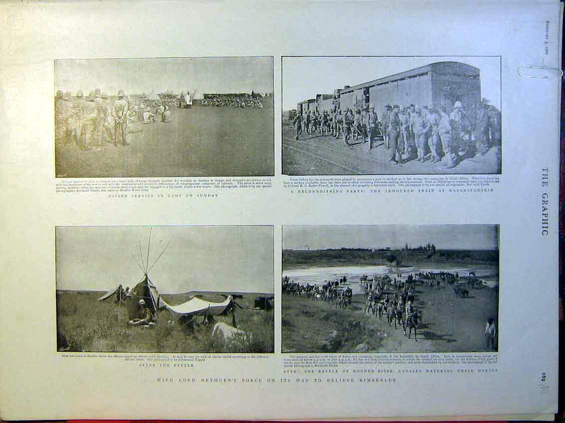 Original Old Antique Print Methuen Force Boer War Africa Kimberley 1900 20th