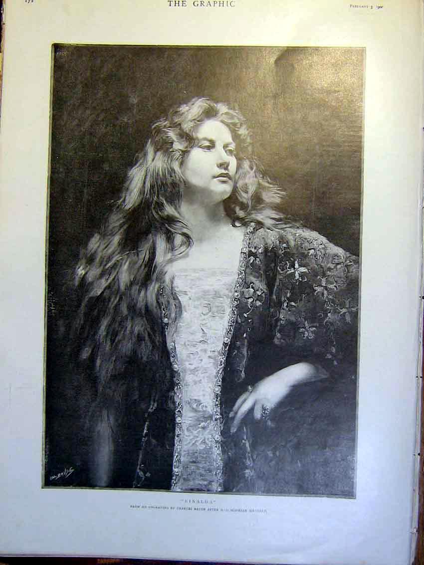 Original Old Antique Print Portrait Rinalda Baude Mandard Lady Fine Art 1900