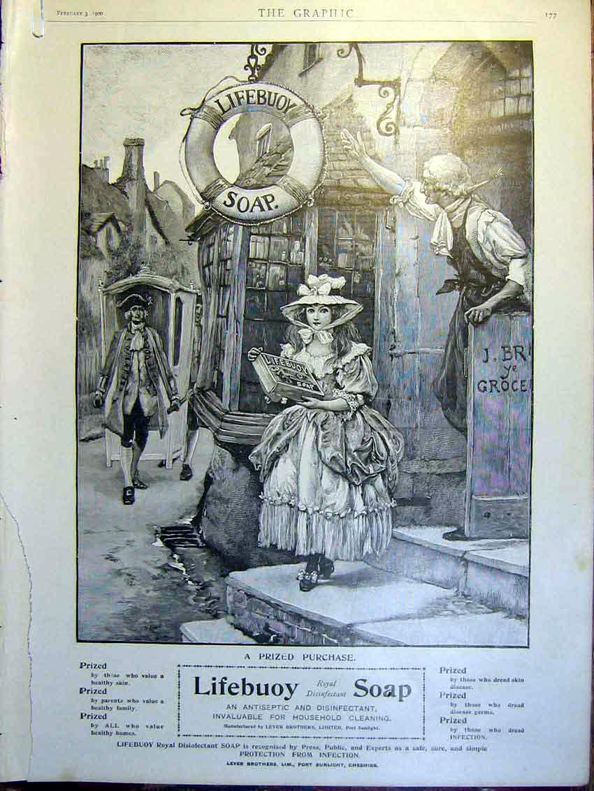 Original Old Antique Print Advert Lifebuoy Soap Antiseptic Lever Brothers 1900