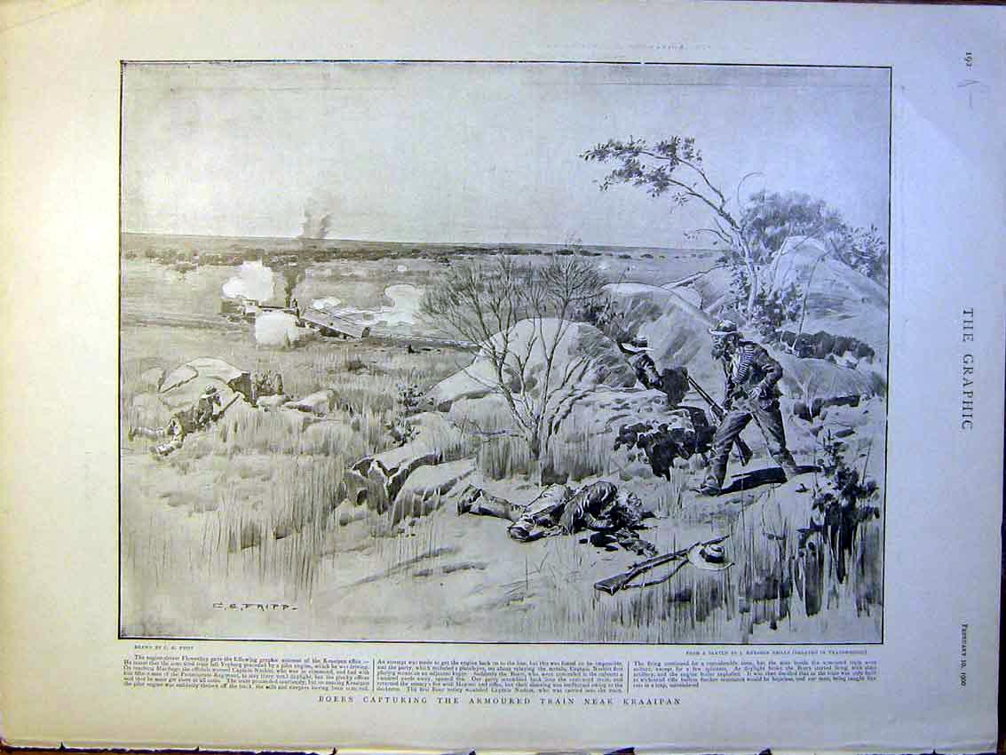 Original Old Antique Print Boer War Amoured Train Africa Methuen Officers 1900