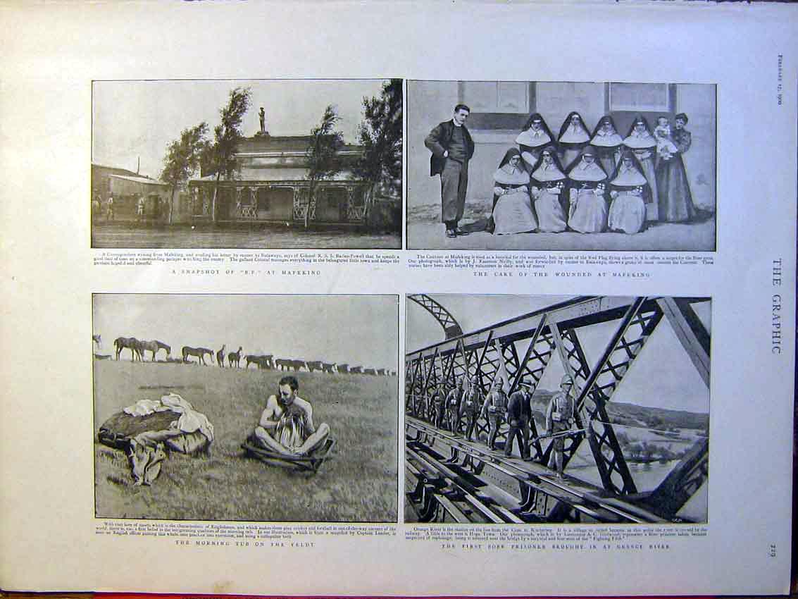 Original Old Antique Print Boer War Mafeking Africa Orange River Prisoner1900