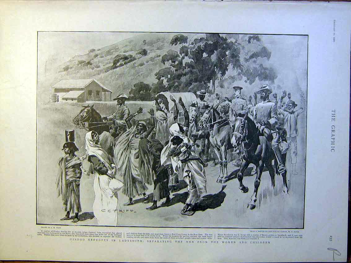 Old Antique Print Hindoo Refugees Ladysmith Boer War Africa Mafeking 1900 20th