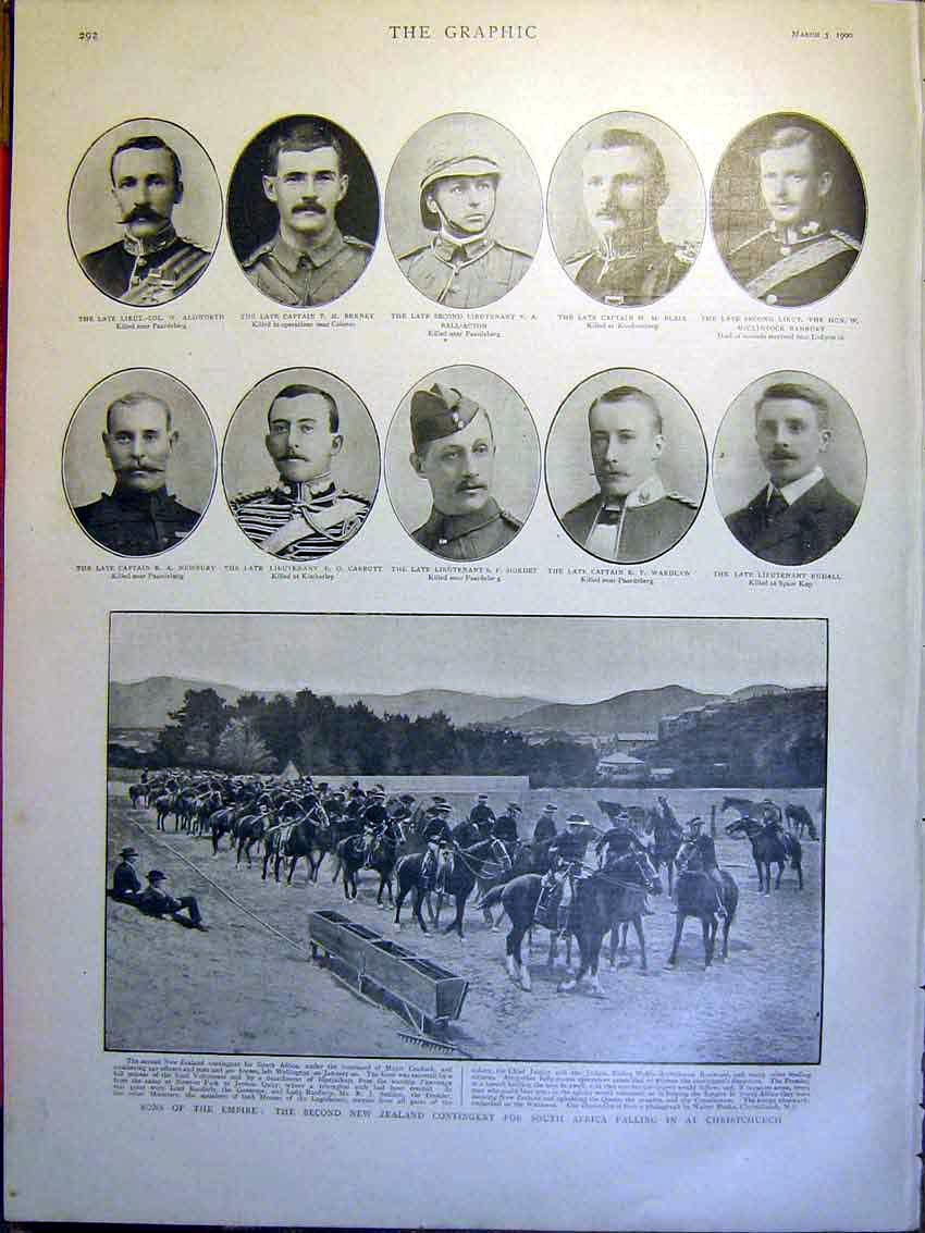 Original Old Antique Print Portrait Officers Boer War Christchurch Troops 1900