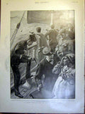 Original Old Antique Print Gun Practice Ship Troops Hall War Africa 1900 20th