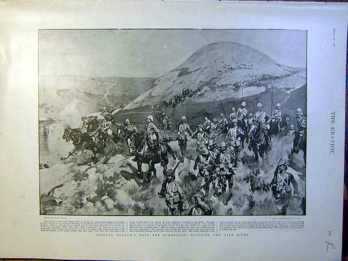 Old Antique Print General French Kimberley Reit River De Beers Mine 1900 20th