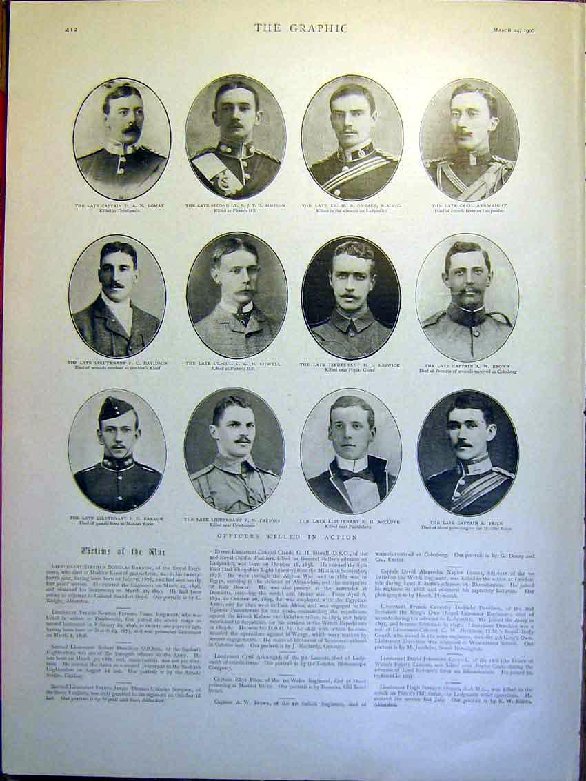 Original Old Antique Print Portrait Victims Boer War Africa Killed Officers 1900
