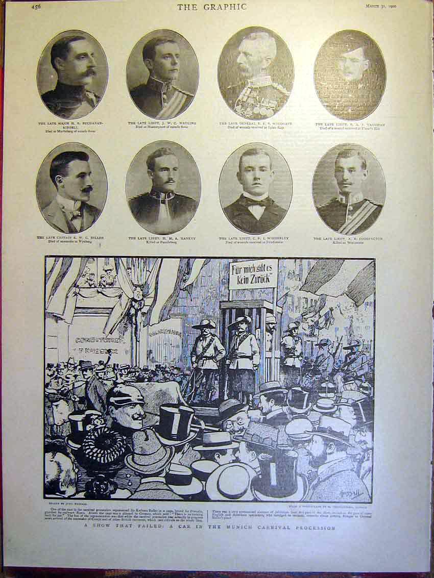 Original Old Antique Print Portrait Boer War Africa Car Munich Festival 1900