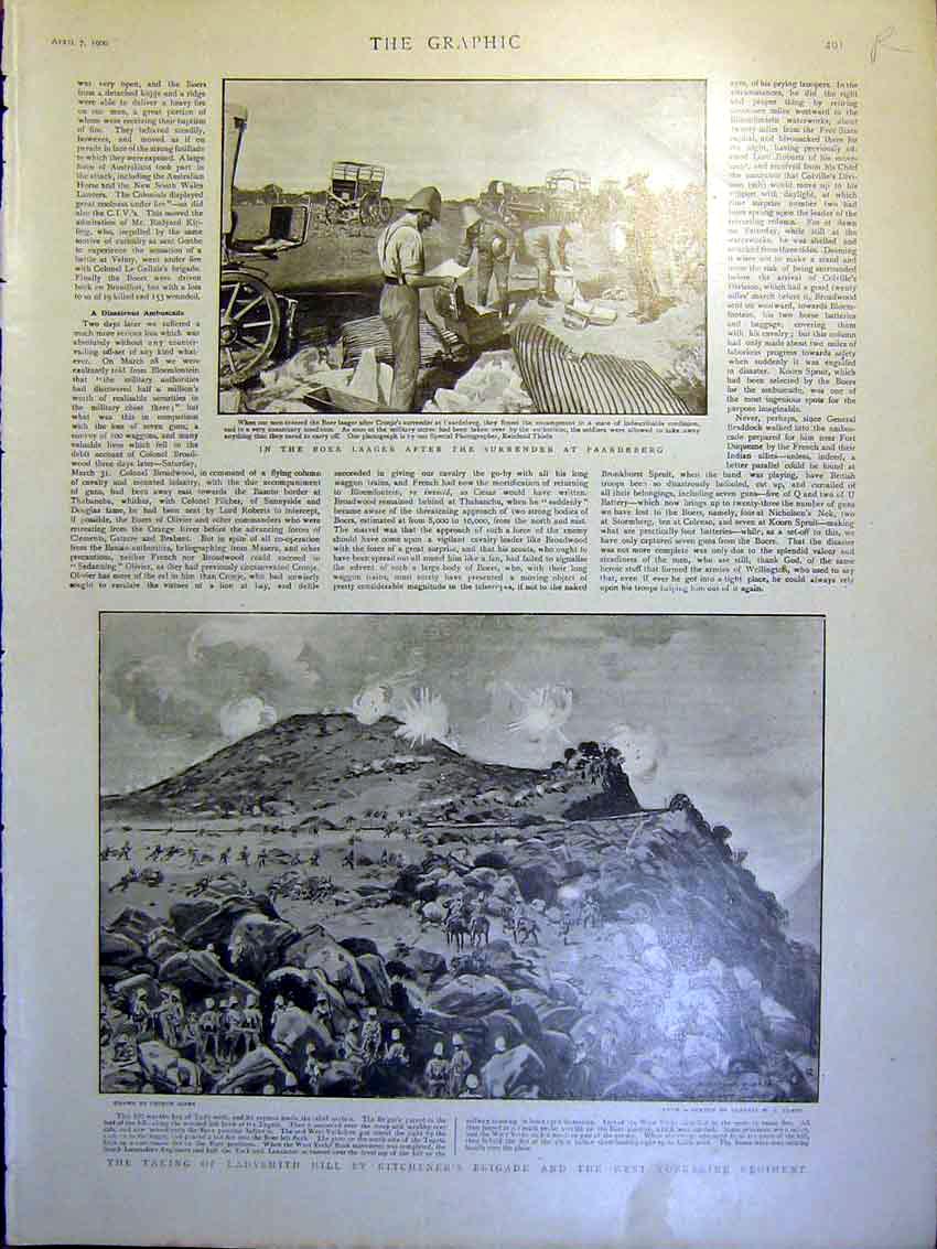 Old Antique Print Boer Laager War Africa Ladysmith Maritzburg Kitchener