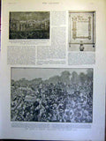 Original Old Antique Print Queen Ireland Phoenix Park Parliament House Children