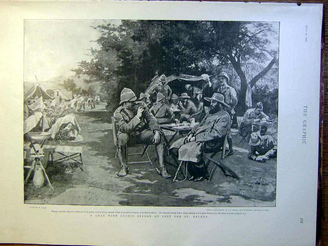 Original Old Antique Print Croinje Small British Officers Boer War Africa 1900