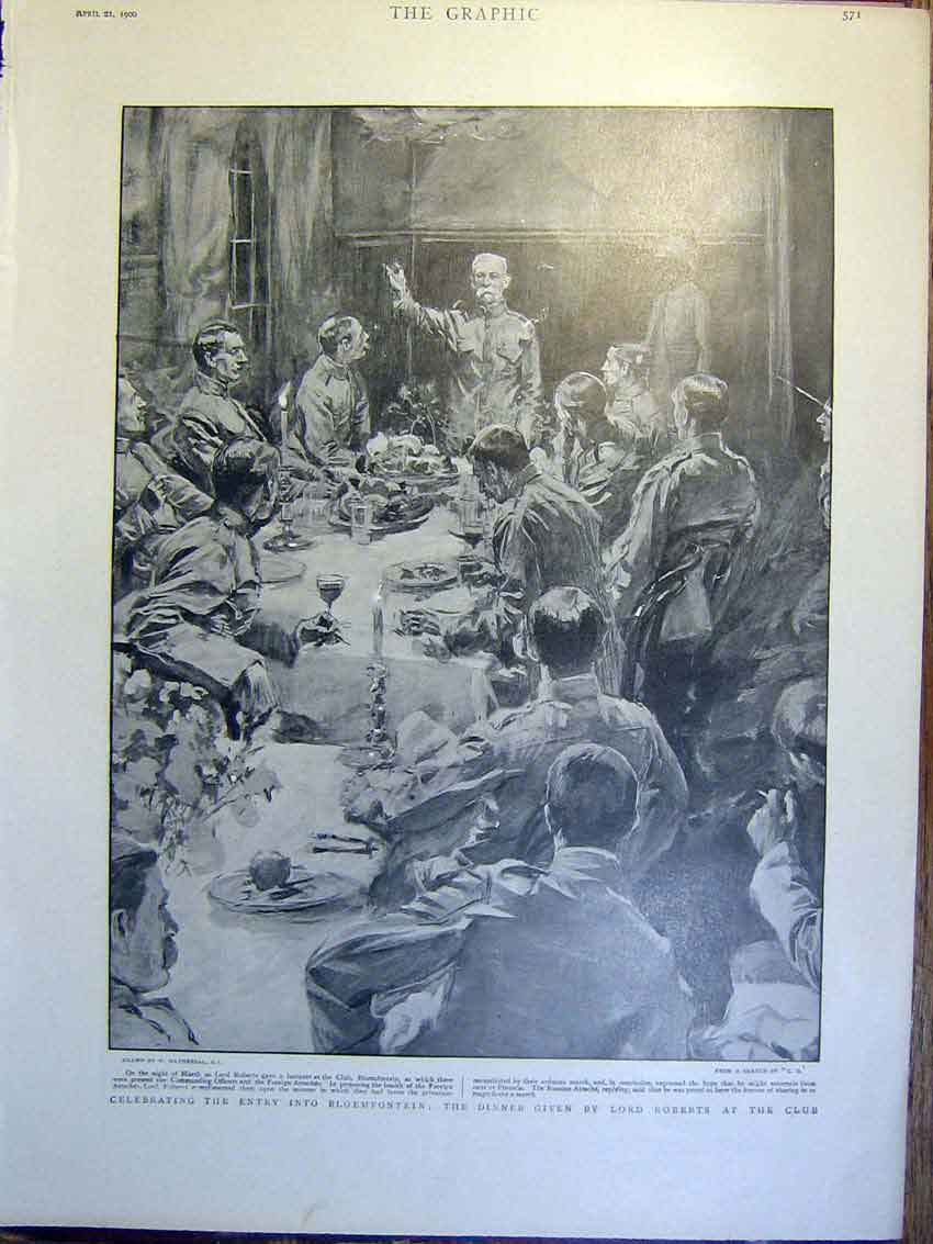 Original Old Antique Print Bloemfontein Boer War Africa Lord Roberts Club 1900