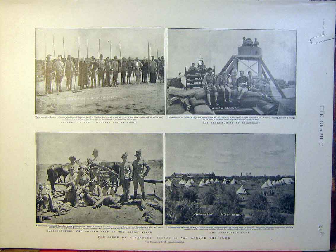 Old Antique Print Kimberley Africa Boer War Siege Lancers Roberts Durban